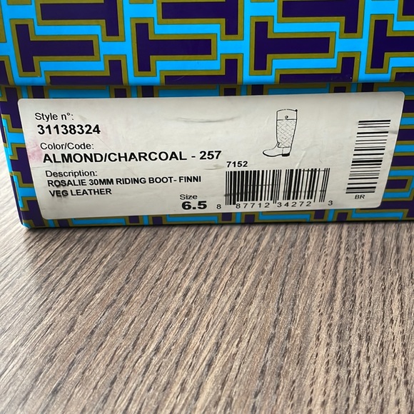 Tory Burch Rosalie 30mm Riding Boots, Almond/ Charcoal, Size 6.5 - Picture 7 of 14